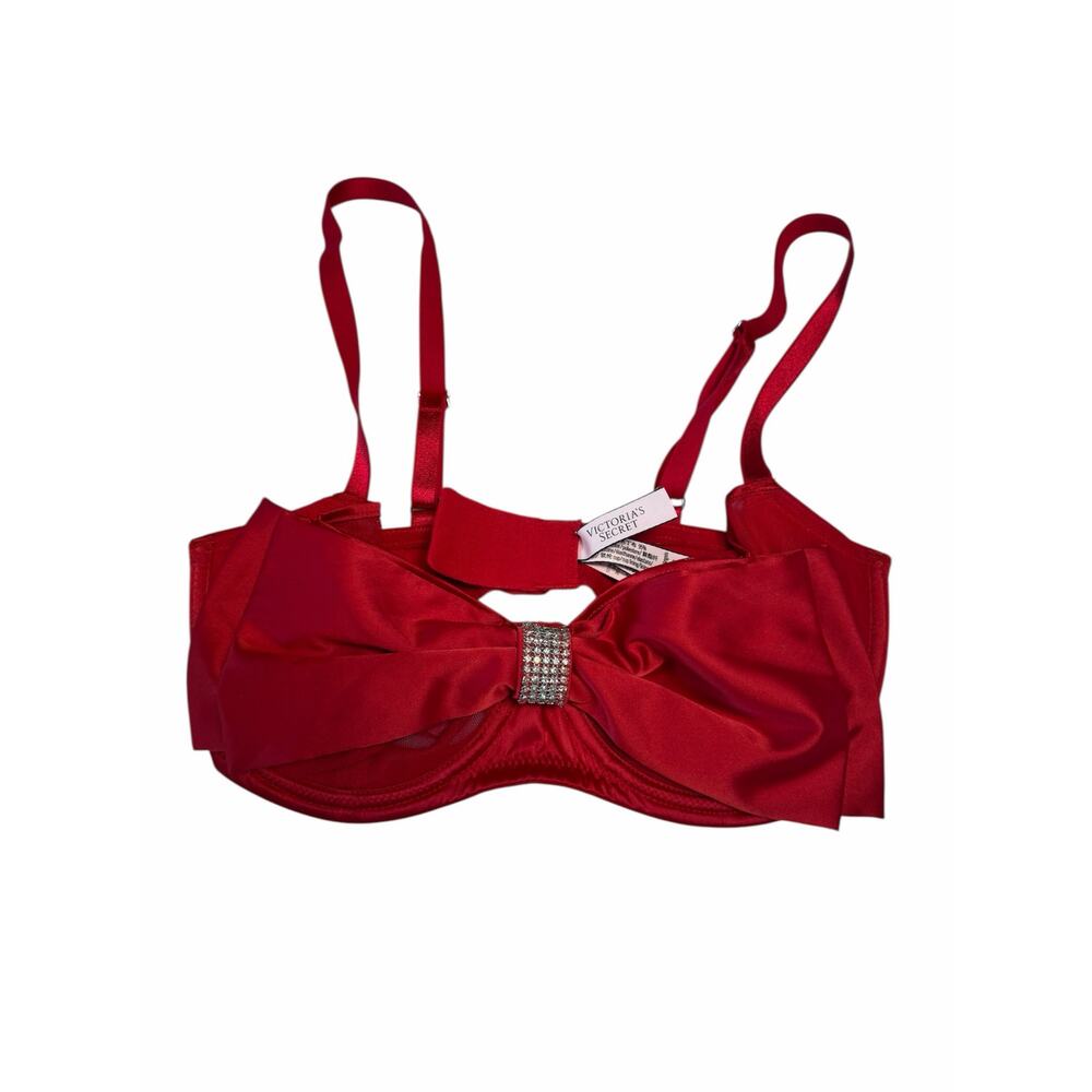 Victorias Secret Dream Angels Wicked Bow Balconette Bra Valentines Day Red 32DD